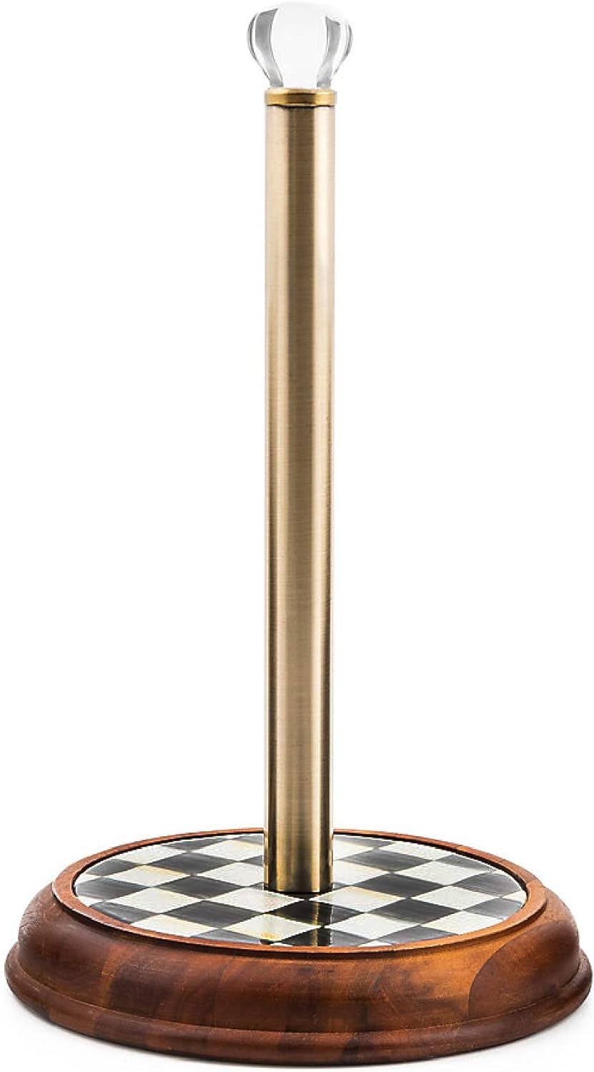 Wood Paper Towel Holder, Decorative Paper Towel Holder for Kitchen, Black-and-White Courtly Check