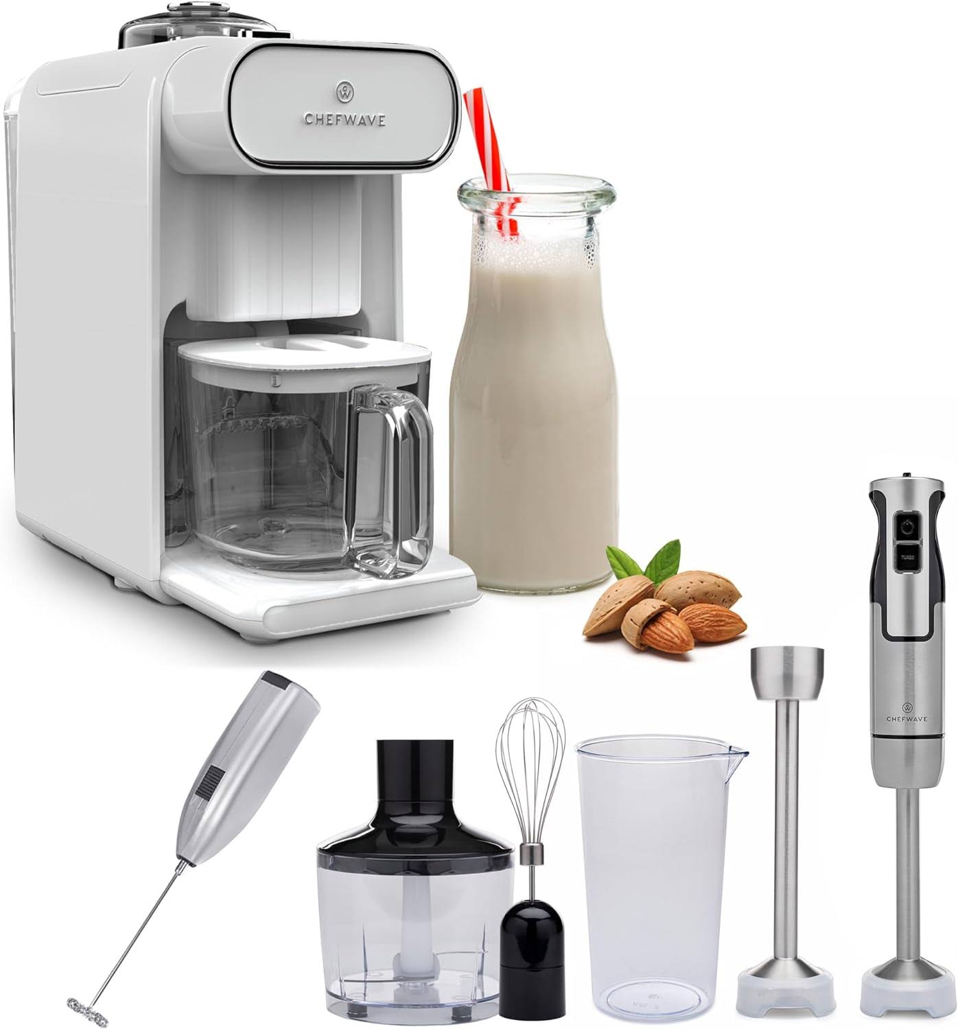 ChefWave Milkmade Non-Dairy Milk Maker with Intermix Hand Blender   Milk Frother (3 Items)
