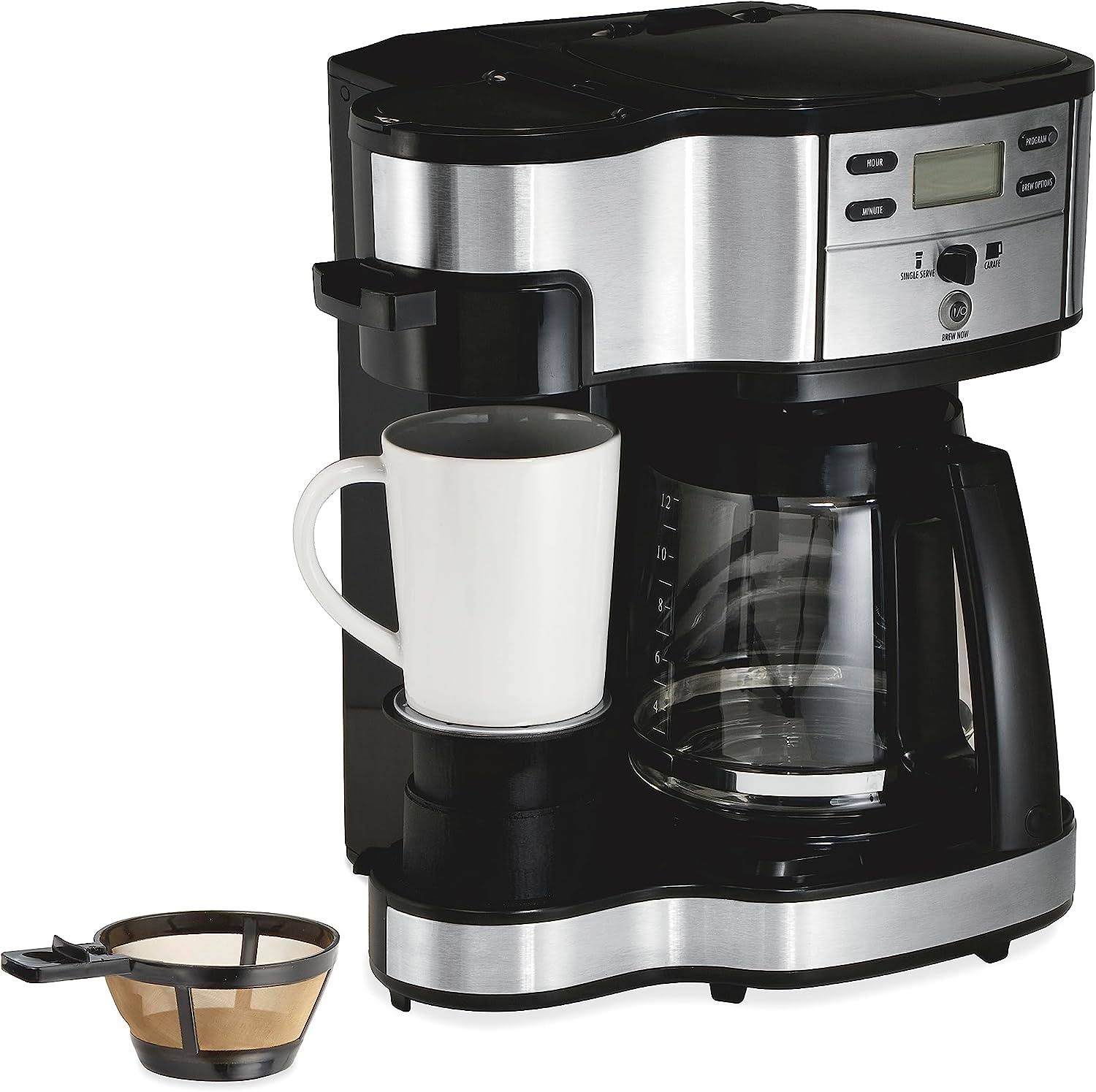 Beach 2-Way 12 Cup Programmable Drip Coffee Maker   Single Serve Machine, Glass Carafe, Auto Pause and Pour, Black (49980R)