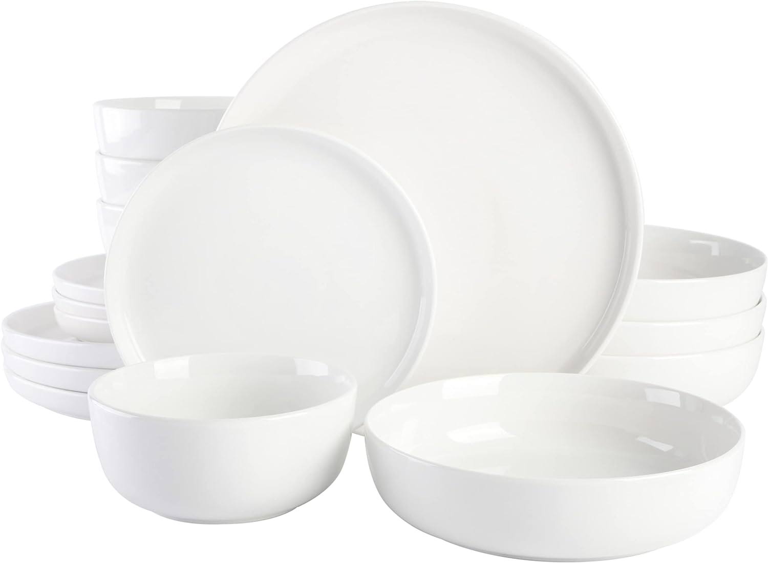 Home Oslo Porcelain Chip and Scratch Resistant Dinnerware Set, Service for 4 (16pcs), White