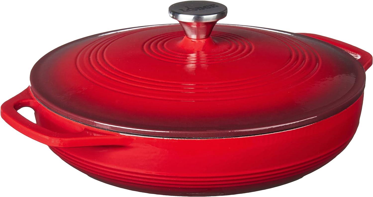 3.6 Quart Enameled Cast Iron Oval Casserole With Lid– Dual Handles – Oven Safe up to 500° F or on Stovetop   Use to Marinate, Cook, Bake, Refrigerate and Serve – Island Spice Red