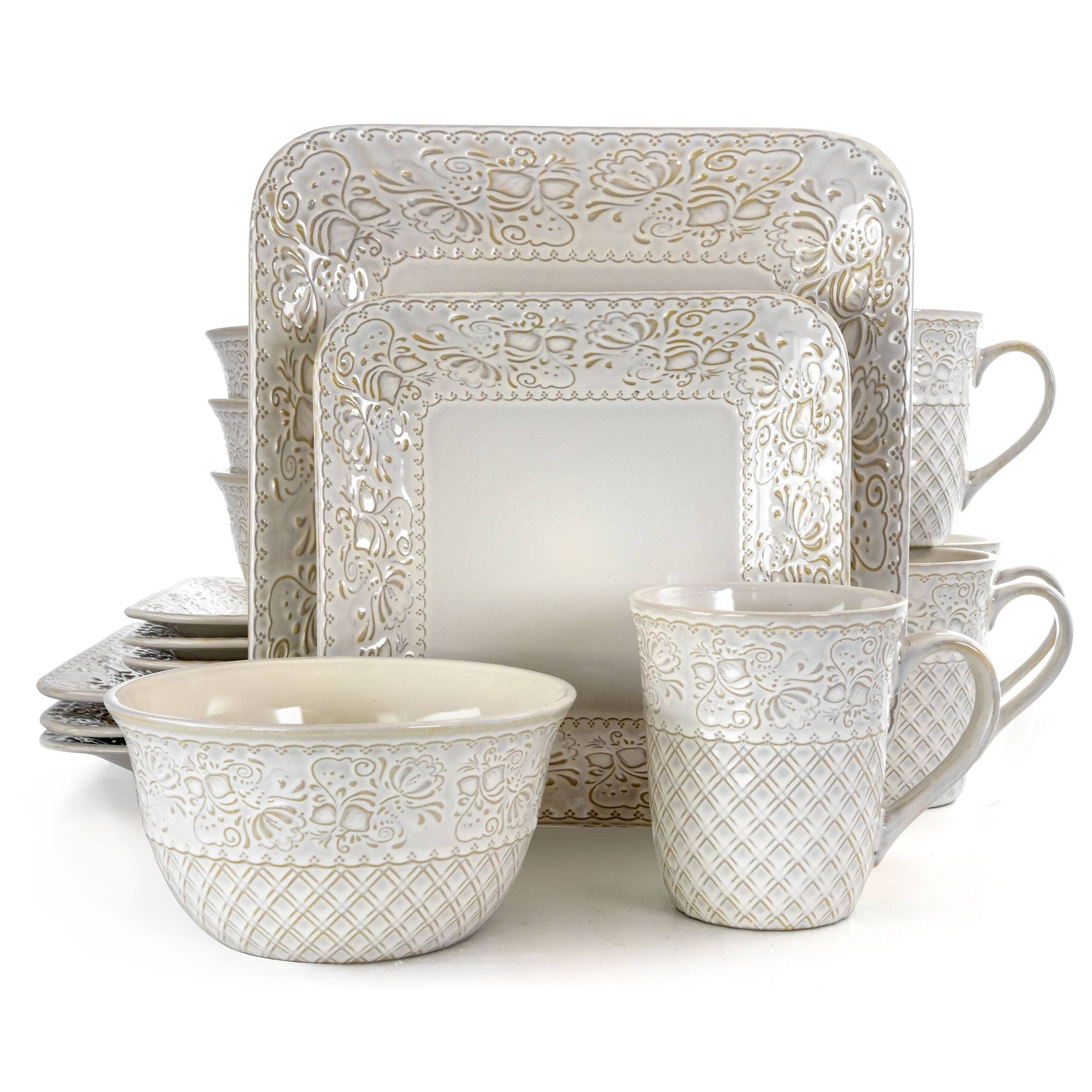 Ivory Lotus 16 Pieces Square Dinnerware Set