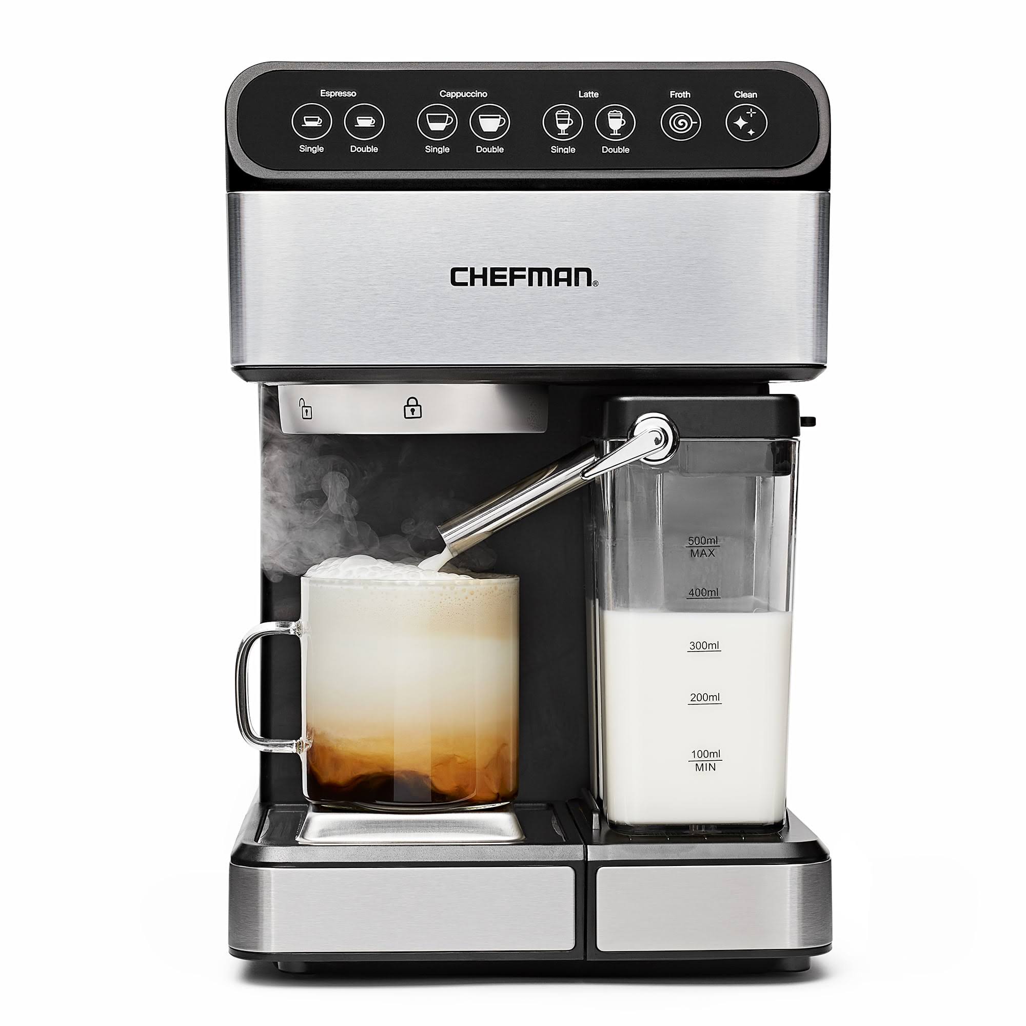 Digital Espresso Machine with Milk Frother, 15 Bar, Silver Stainless Steel, New