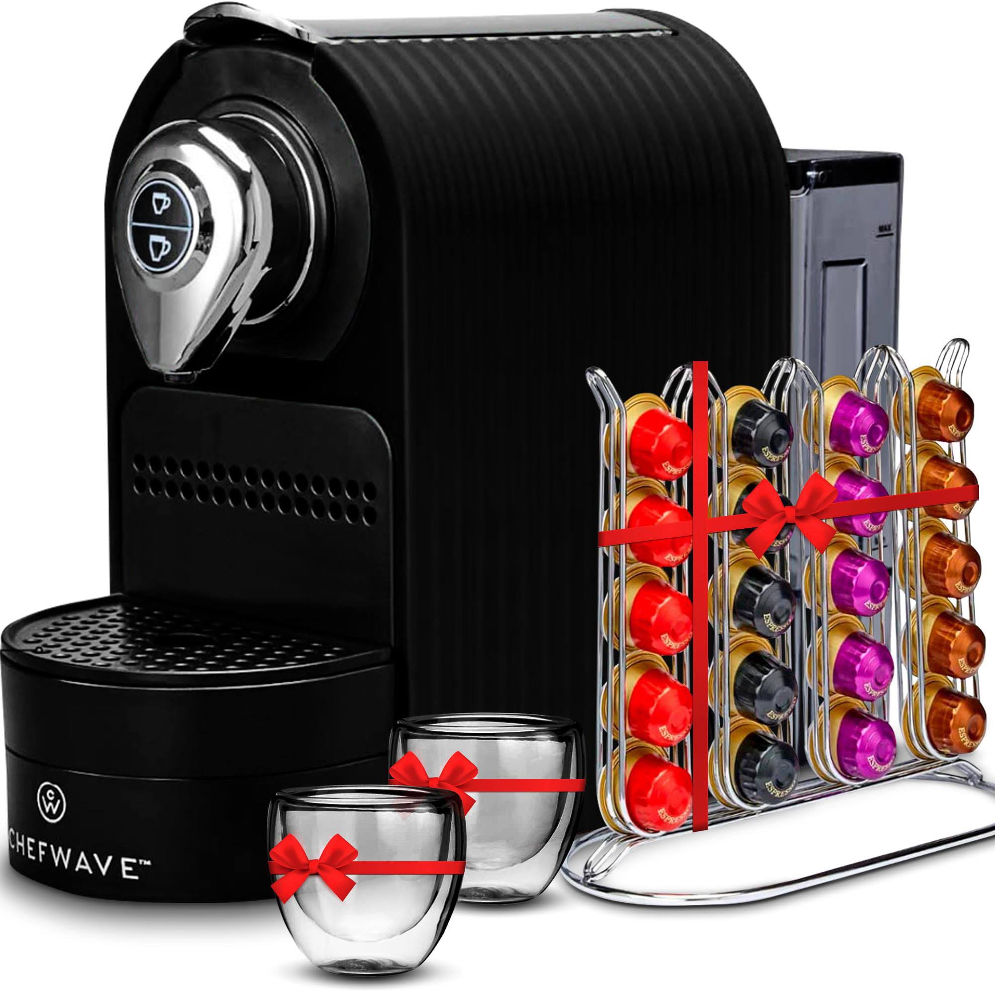 ChefWave Espresso Machine for  Capsules (Black) with Holder and Cups