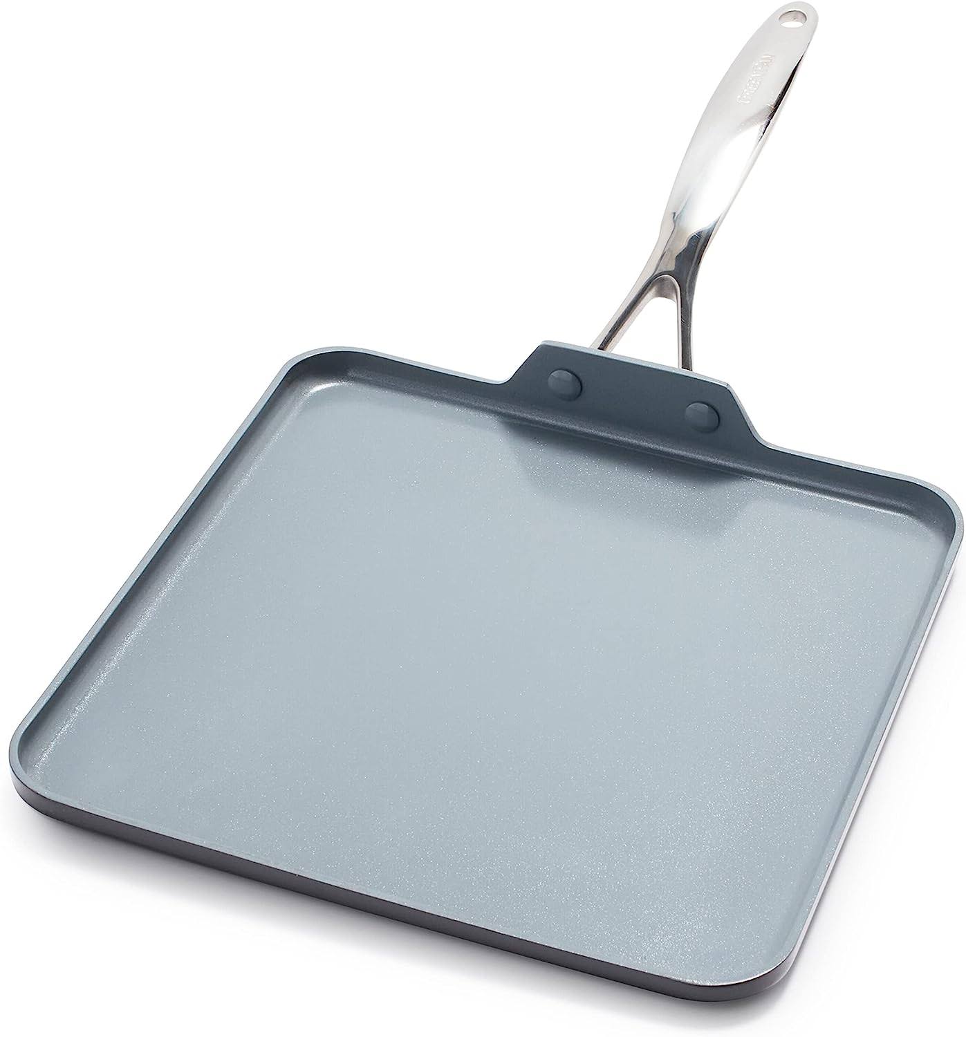 Valencia Pro Hard Anodized Healthy Ceramic Nonstick 11  Griddle Pan, PFAS-Free, Induction, Dishwasher Safe, Oven Safe, Gray