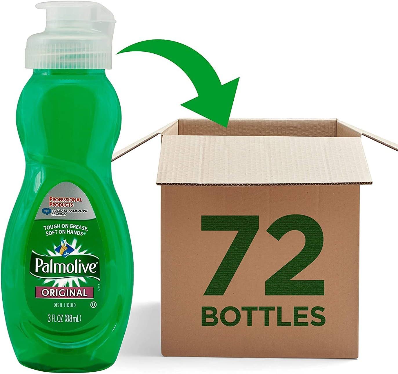 PALMOLIVE Dishwashing Liquid, Travel Dish Soap, Original Scent, Green, 3 Fluid Ounce Bottle (Case of 72)   Total of 216 Fluid Ounces   Dishwashing Liquid   Kitchen Soap   Cleaning Supplies