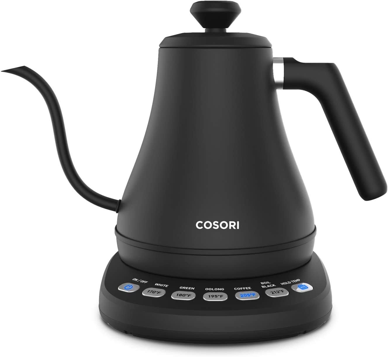 Electric Gooseneck Kettle with 5 Variable Presets, Pour Over Kettle   Coffee Kettle, 100% Stainless Steel Inner Lid   Bottom, 1200 Watt Quick Heating, 0.8L, Matte Black