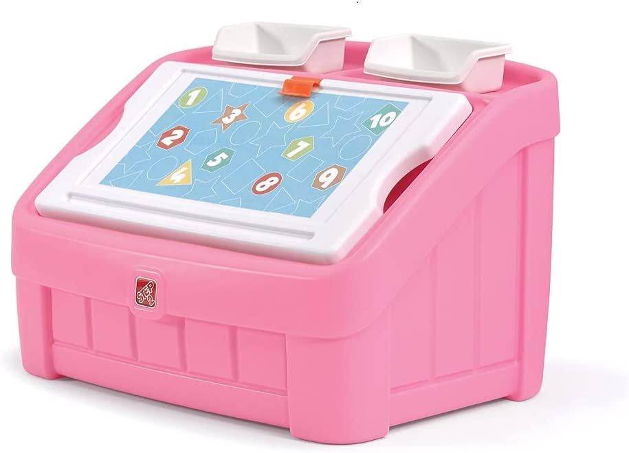 Step2 2-in-1 Toy Box and Kids Easel Lid, Pink – Create   Display Art on Kids Art Table Lid – Toy Chest Encourages Responsibility and Organization – Plastic Toy   Art Storage Container – Toy Storage