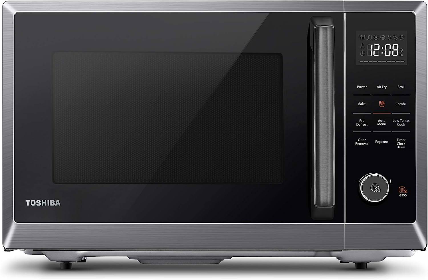 TOSHIBA ML2-EC10SA(BS) 8-in-1 Countertop Microwave with Air Fryer Microwave Combo, Convection, Broil, Odor removal, Mute Function, 12.4  Position Memory Turntable with 1.0 Cu.ft, Black stainless steel