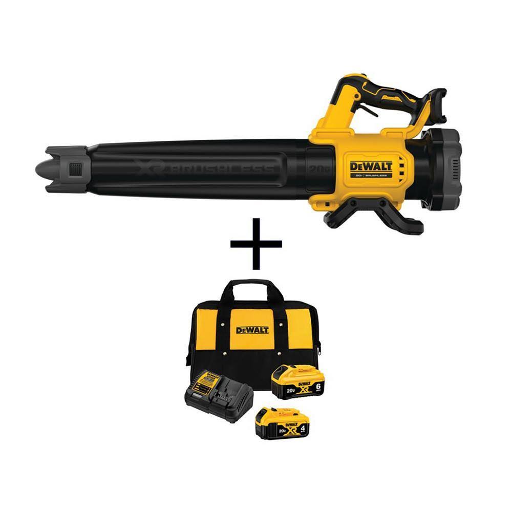 DCBL722BDCB246K 20V MAX 125 MPH 450 CFM Cordless Battery Powered Handheld Leaf Blower Kit with 6Ah and 4Ah Batteries, Charger and Bag