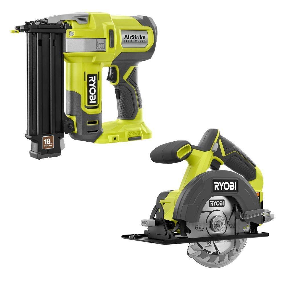 P321-PCL500B ONE+ 18V 18-Gauge Cordless AirStrike Brad Nailer with ONE+ 18V Cordless 5 1/2 in. Circular Saw (Tools Only)