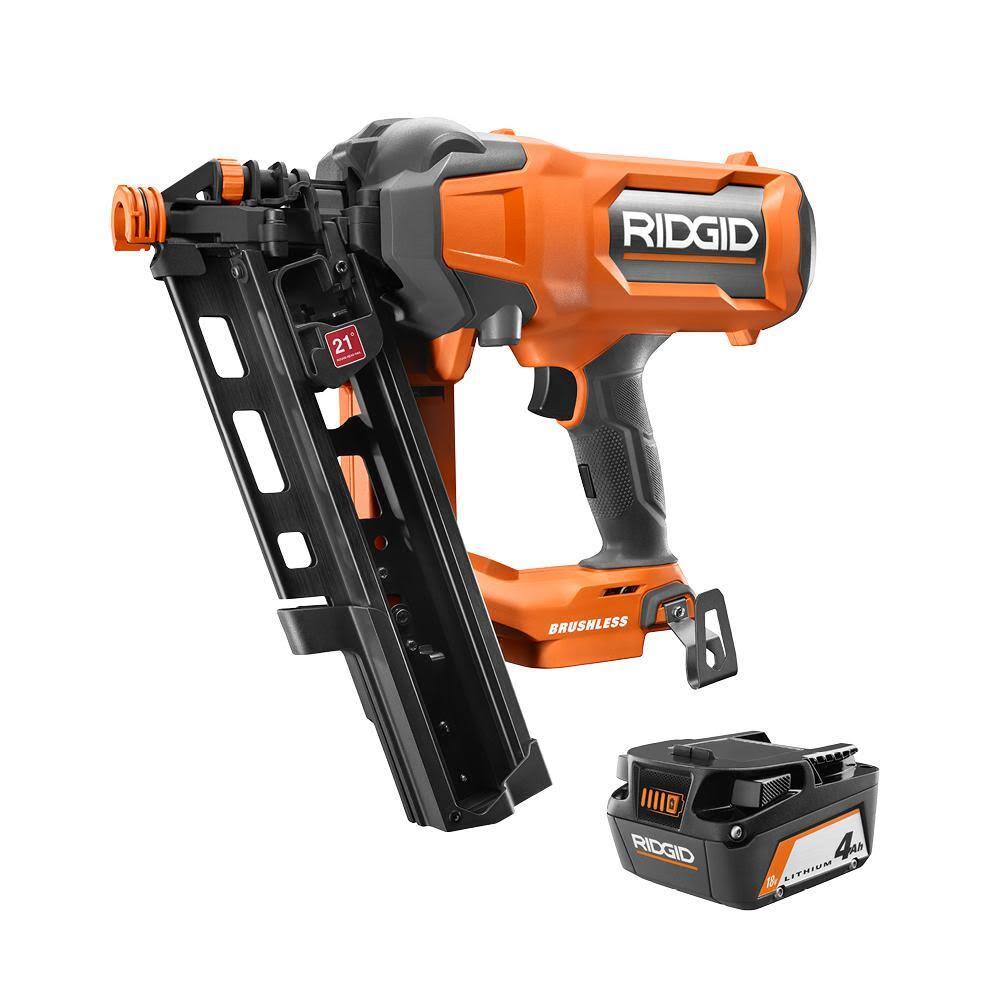 R09894B-AC87004 18V Lithium-Ion Brushless Cordless 21° 3-1/2 in. Framing Nailer with 18V Lithium-Ion 4.0 Ah Battery