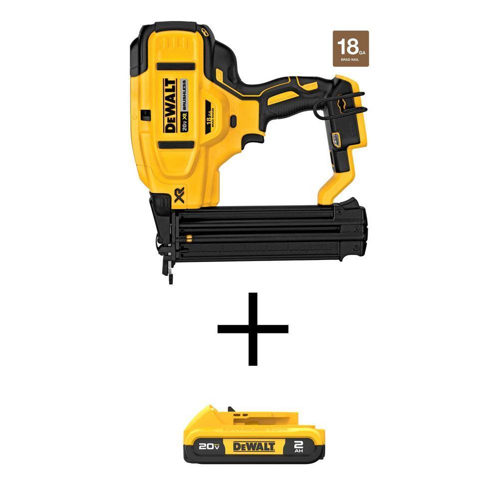 DCN680BW203 20V MAX XR Lithium-Ion Cordless 18-Gauge Brad Nailer with 20V MAX Compact Lithium-Ion 2.0Ah Battery Pack