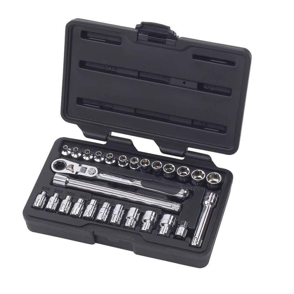 891427 Pass-Thru 1/4 in. Drive 6-Point SAE/Metric Locking Flex-Head Ratchet and Socket Mechanics Tool Set (27-Piece)