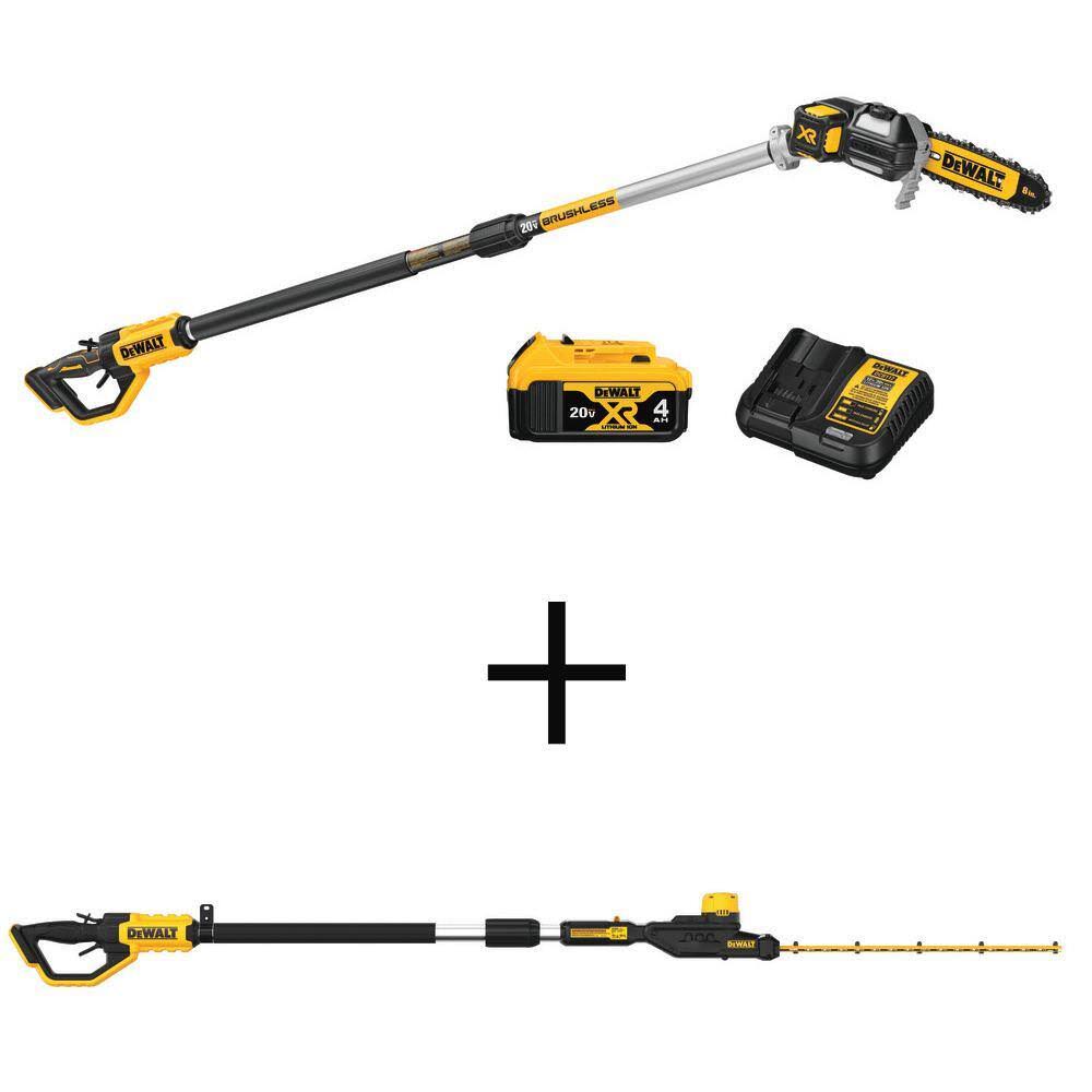 DCPS620M1WPH820 20V MAX 8 in. Cordless Battery Powered Pole Saw Kit   22 in. Cordless Pole Hedge Trimmer w/ (1) 4.0 Ah Battery   Charger