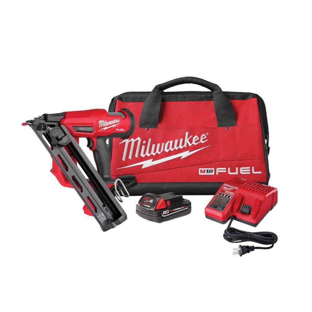 M18 FUEL 18-Volt Lithium-Ion Brushless Cordless Gen II 15-Gauge Angled Finish Nailer Kit with 2.0Ah Battery and Charger