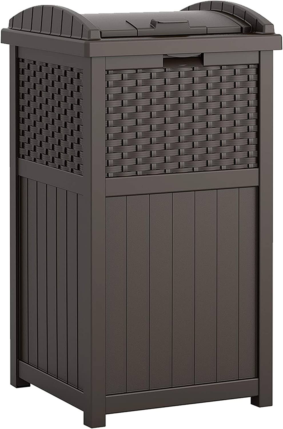 Suncast 33 Gallon Hideaway Can Resin Outdoor Trash with Lid Use in Backyard, Deck, or Patio, 33-Gallon, Brown