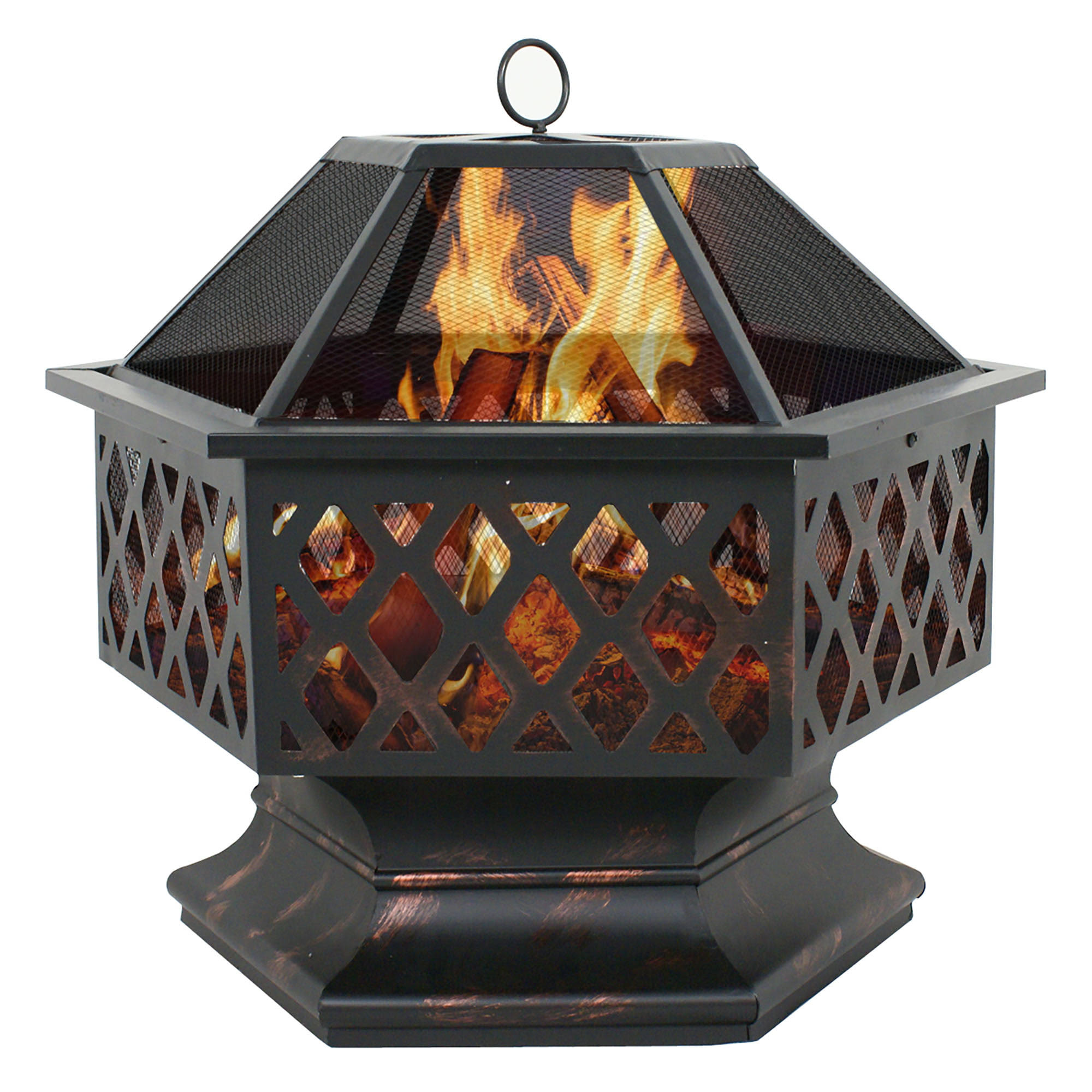 ZENSTYLE Outdoor Patio Steel Fire Pit   24  Hex Shaped Backyard Fireplace Wood Burning Firepit Bowl