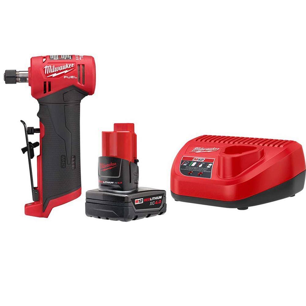 48-59-2440-2485-20 M12 FUEL 12-Volt Lithium-Ion Brushless Cordless 1/4 in. Right Angle Die Grinder w/4.0 Ah Starter Kit