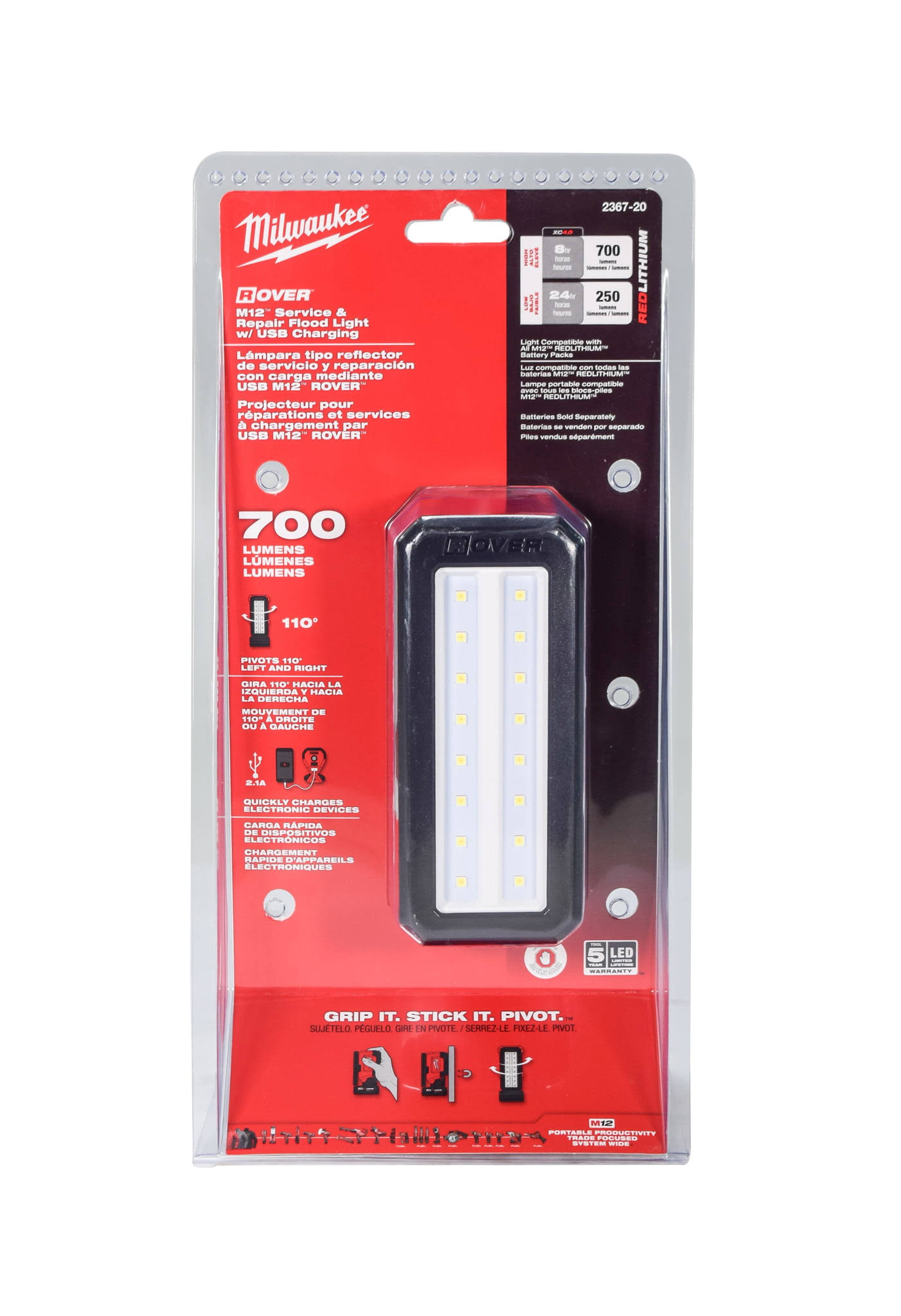 2367-20 M12 ROVER Service and Repair Flood Light with USB Charging