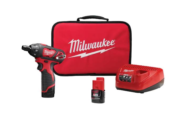 2401-22 M12 12V Lithium-Ion Cordless 1/4 in. Hex Screwdriver Kit with Two 1.5Ah Batteries, Charger and Tool Bag