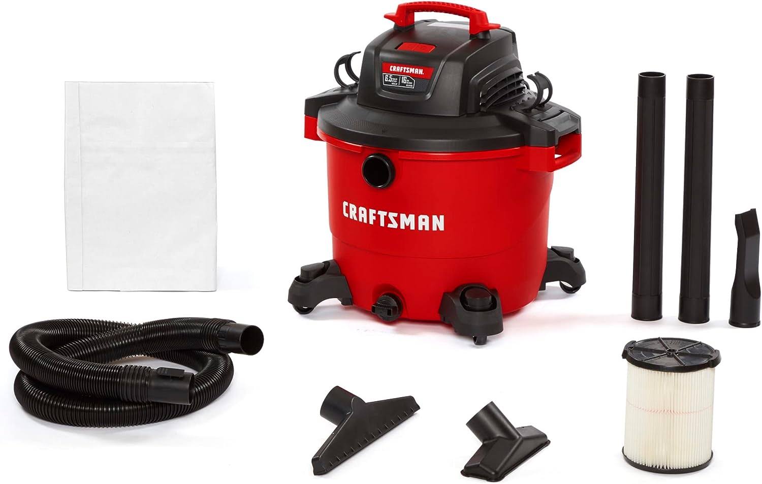 CMXEVBE17595 16 Gallon 6.5 Peak HP Wet/Dry Vac, Heavy-Duty Shop Vacuum with Attachments, Red