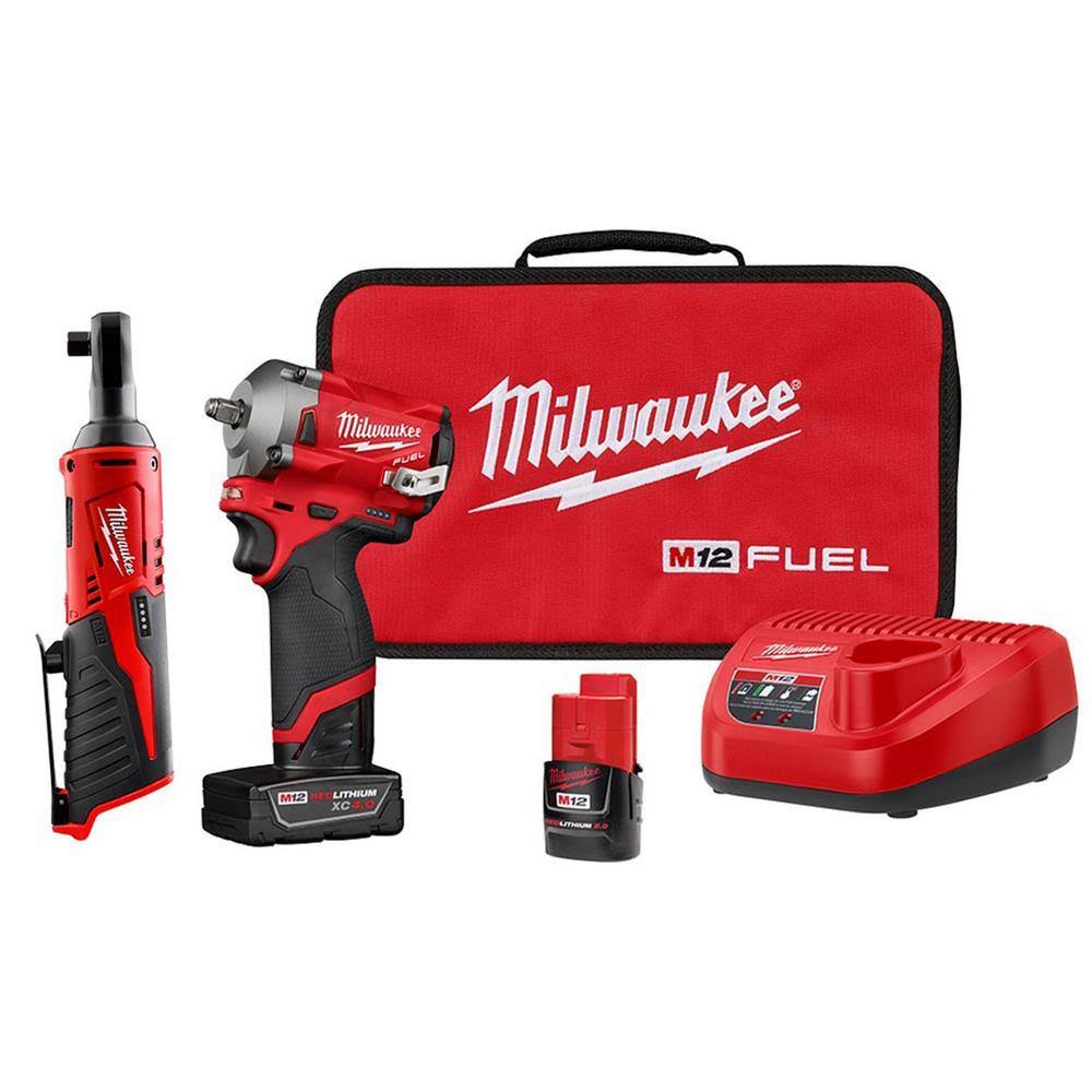 2554-22-2457-20 M12 FUEL 12V Lithium-Ion Brushless Cordless Stubby 3/8 in. Impact Wrench Kit with M12 3/8 in. Ratchet