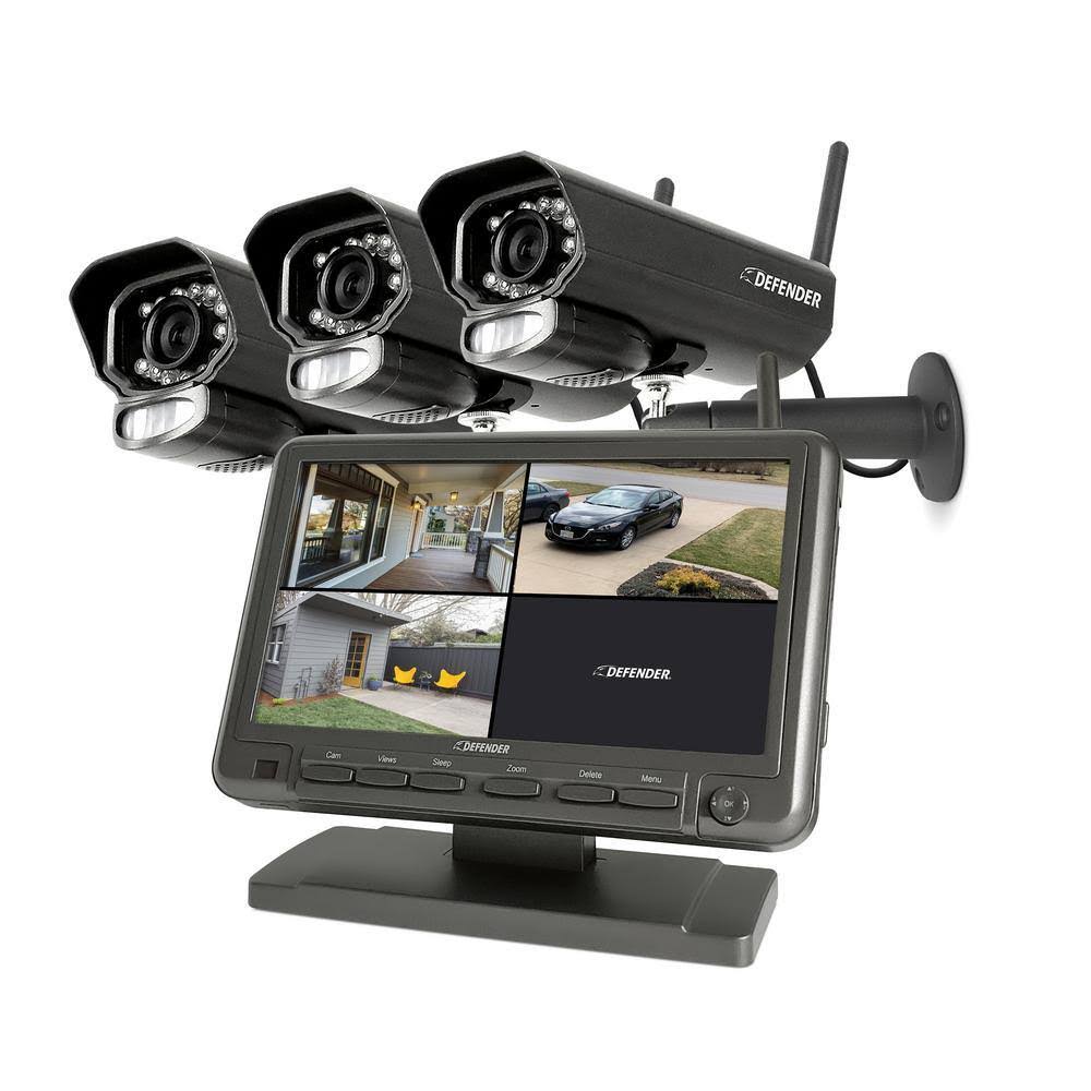 Defender PHOENIXM23C PHOENIXM2 Non-Wi-Fi. Plug-In Power Security Camera System with 7  Monitor SD Card Recording and 3 Night Vision Cameras