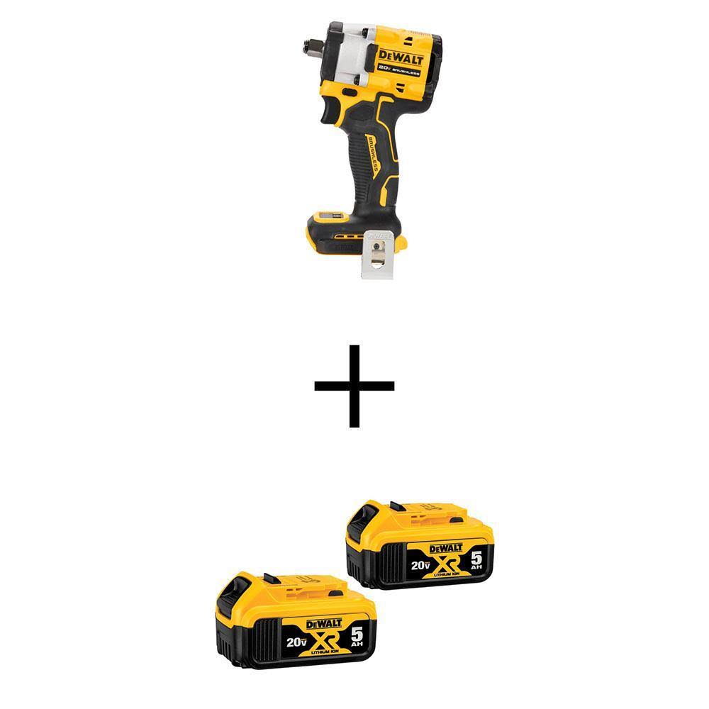 DCF921BWCB205-2 ATOMIC 20V MAX Lithium-Ion Cordless Brushless 1/2 in. Variable Speed Impact Wrench with (2) 20V XR Premium 5Ah Batteries
