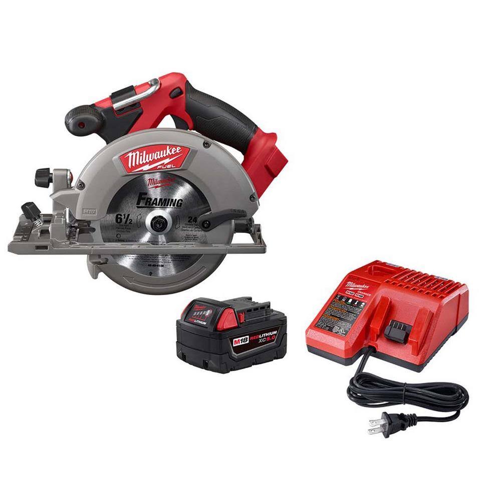 48-59-1850-2730-20 M18 FUEL 18V Lithium-Ion Brushless Cordless 6-1/2 in. Circular Saw w/5.0Ah Battery Starter Kit