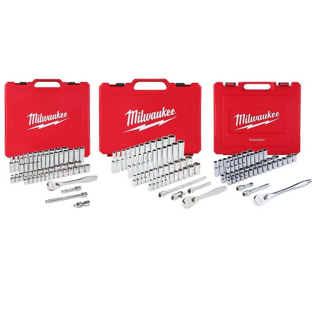 48-22-9008-48-22-9010-48-22-9004 1/4 in. and 3/8 in. and 1/2 in. Drive SAE/Metric Ratchet and Socket Mechanics Tool Set (153-Piece)