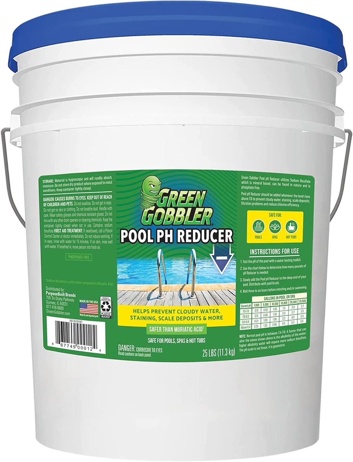 EcoClean Solutions Green Gobbler pH Down | Pool   Hot Tub Spa pH Reducer | pH decreaser | Sodium Bisulfate | 25 lb Pail