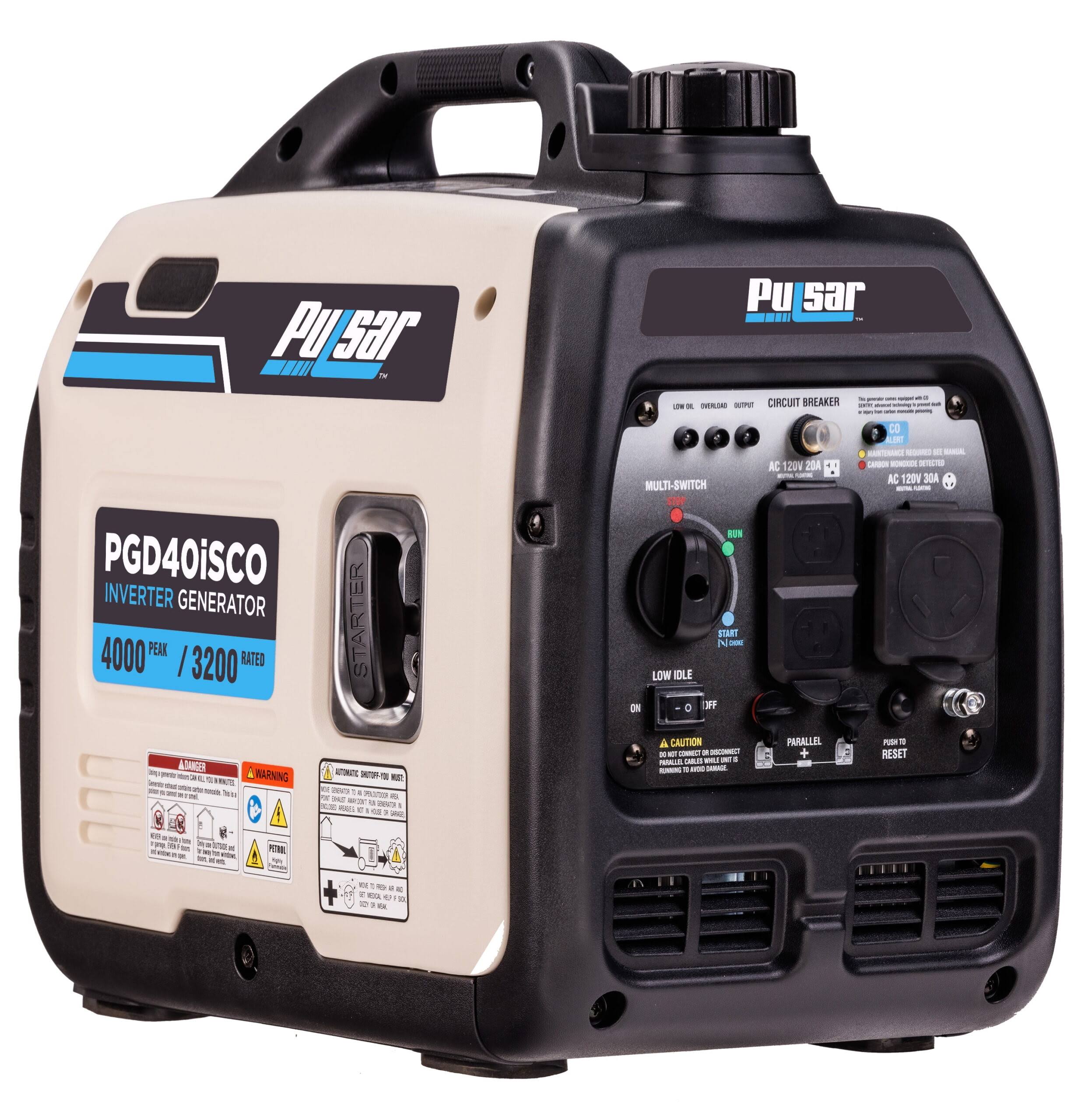 Pulsar 4000-Watt Super Quiet Gas Powered Inverter Generator with CO Sentry