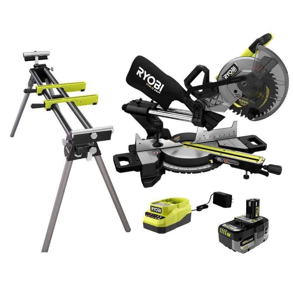 ONE+ HP 18V Brushless Cordless 10 in. Sliding Compound Miter Saw Kit with 4.0 Ah Battery, Charger, and Miter Saw Stand