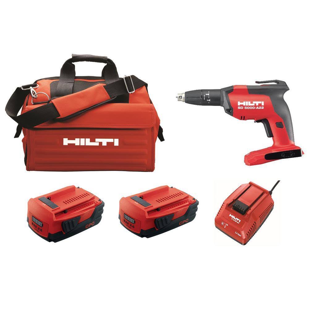 3661502 22-Volt Cordless Brushless SD 5000 Drywall Screwdriver Kit with Charger, (2) 2.6 Ah Batteries Pack, Bit, and Bag