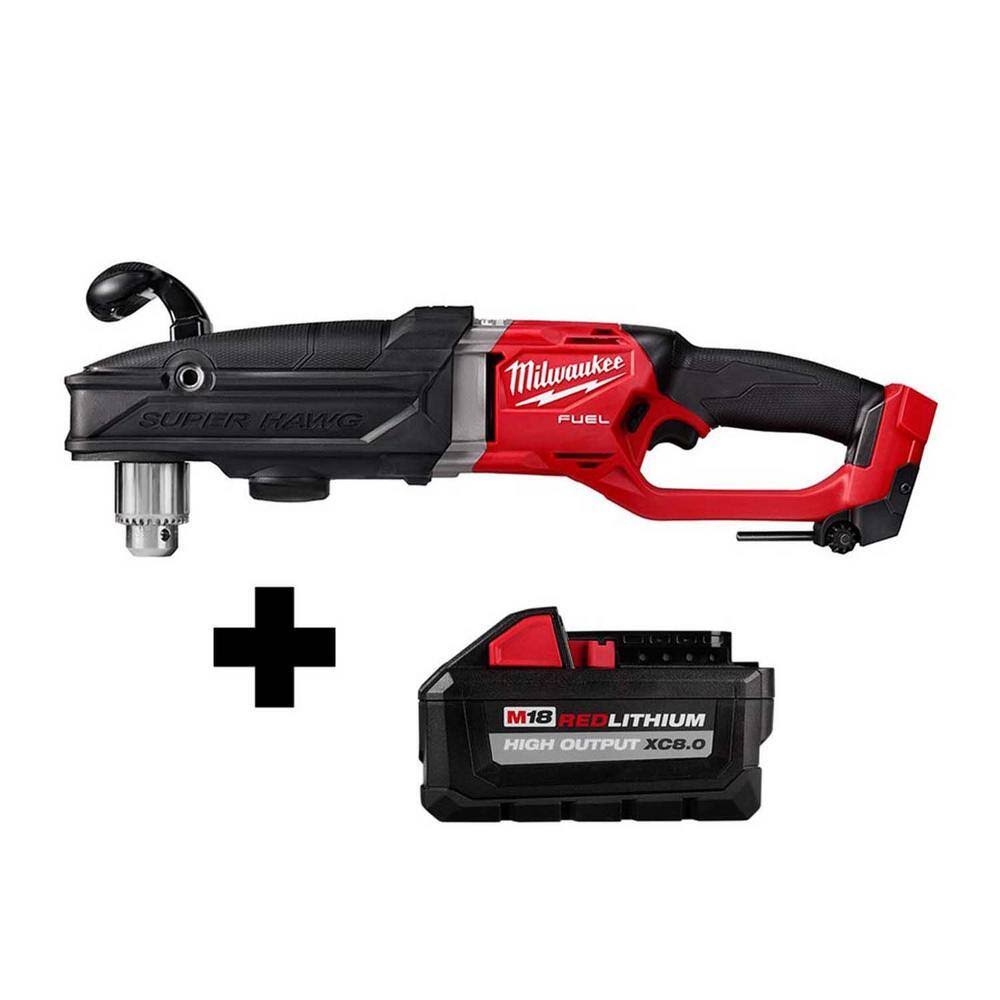 M18 FUEL 18-Volt Lithium-Ion Brushless Cordless GEN 2 Super Hawg 1/2 in. Right Angle Drill with Free 8.0 Ah Battery