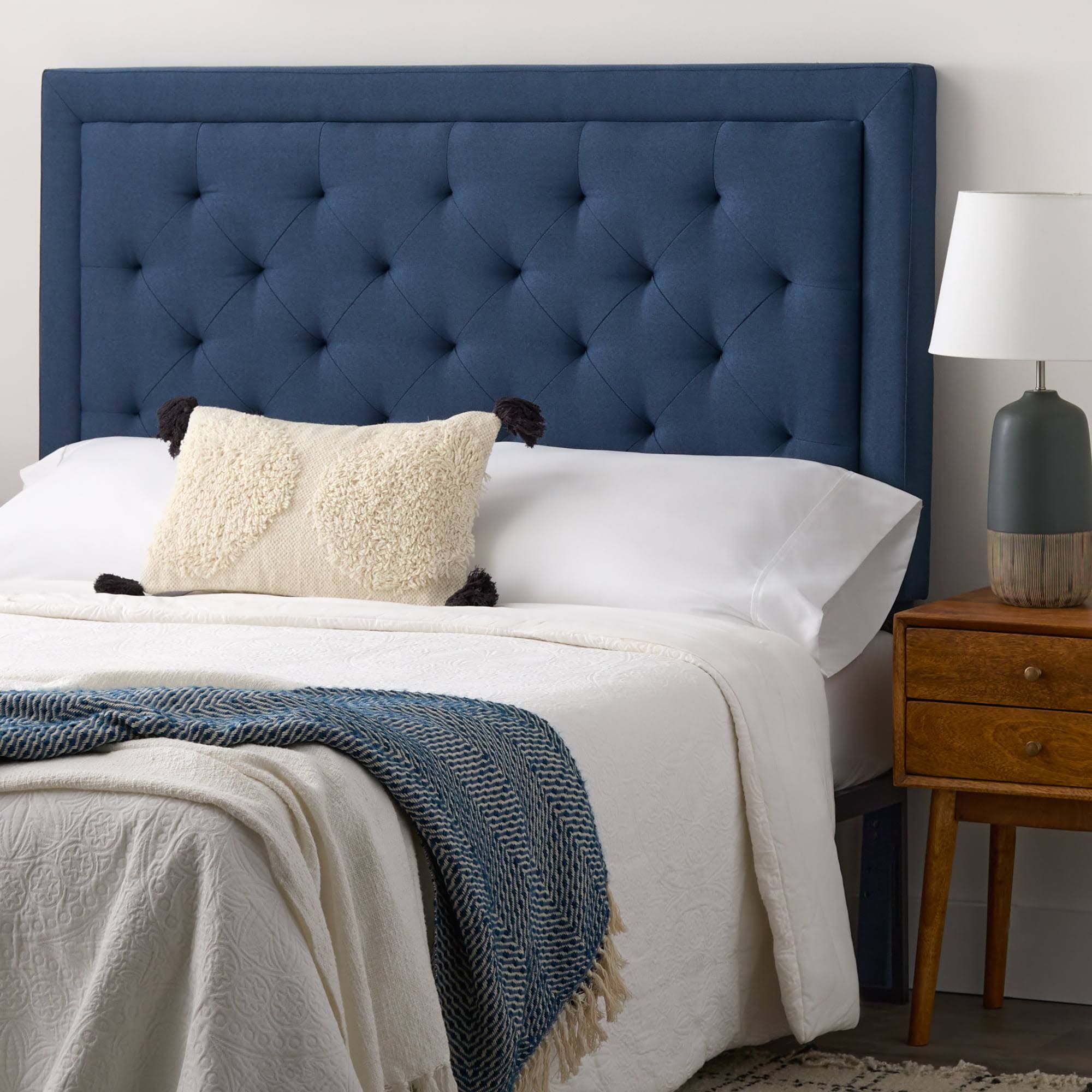 Medford Rectangle Upholstered Headboard with Diamond Tufting, Full, Navy