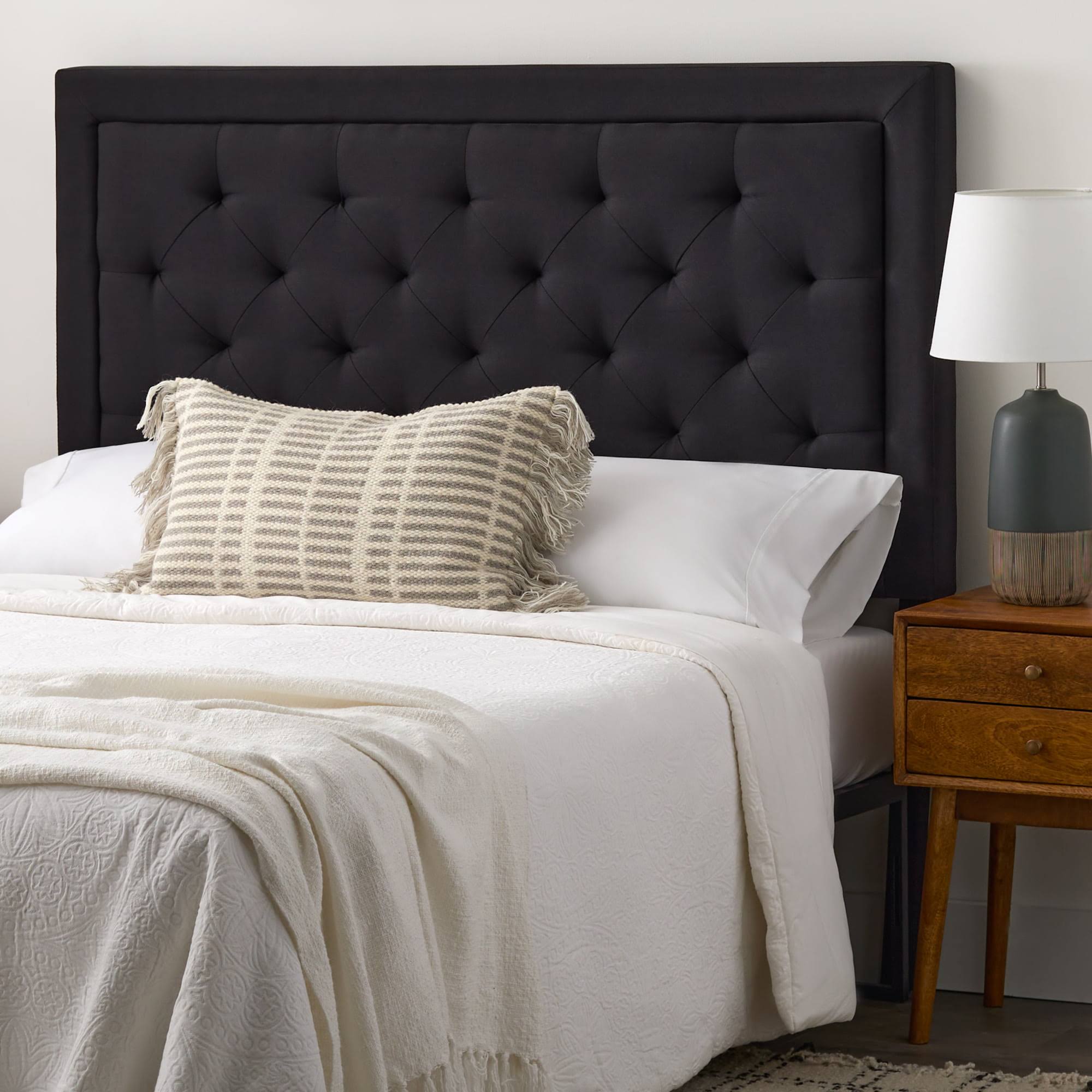 Medford Rectangle Upholstered Headboard with Diamond Tufting, King, Black