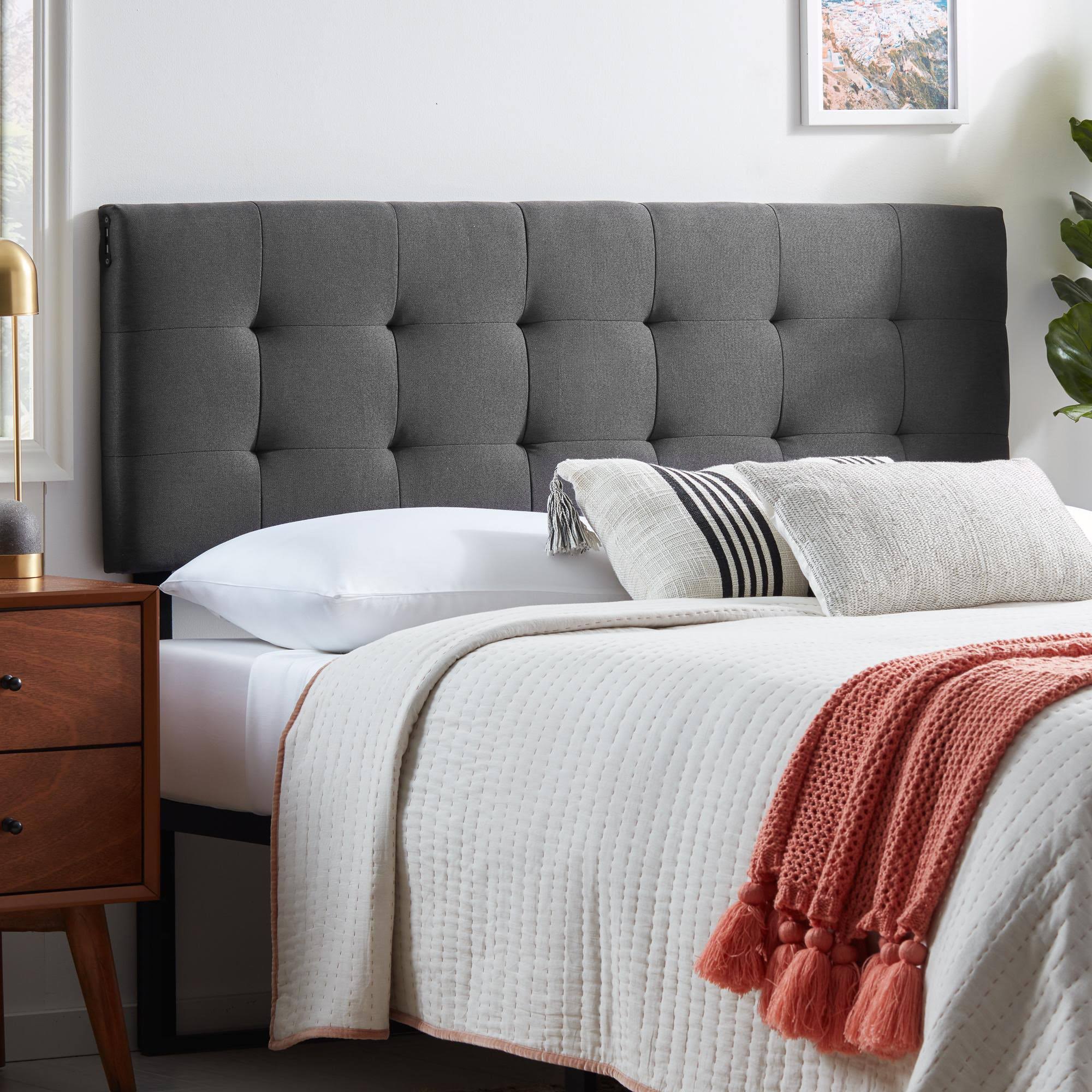 Upholstered Headboard with 4 USB Ports, Queen, Charcoal