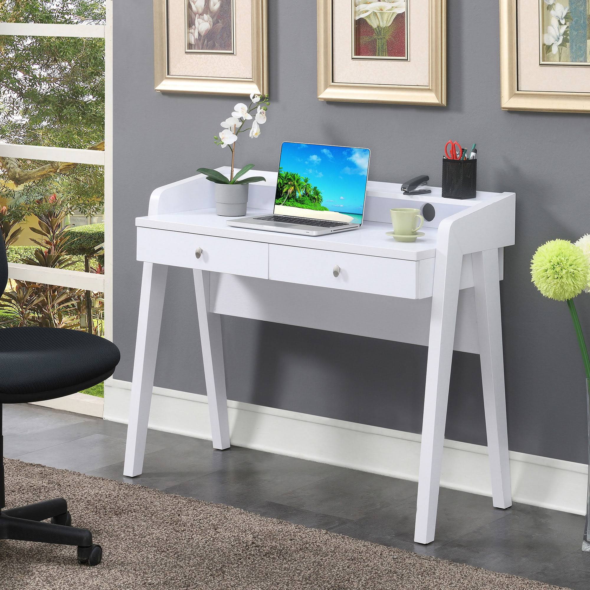 Newport Deluxe 2 Drawer Desk with Shelf, White