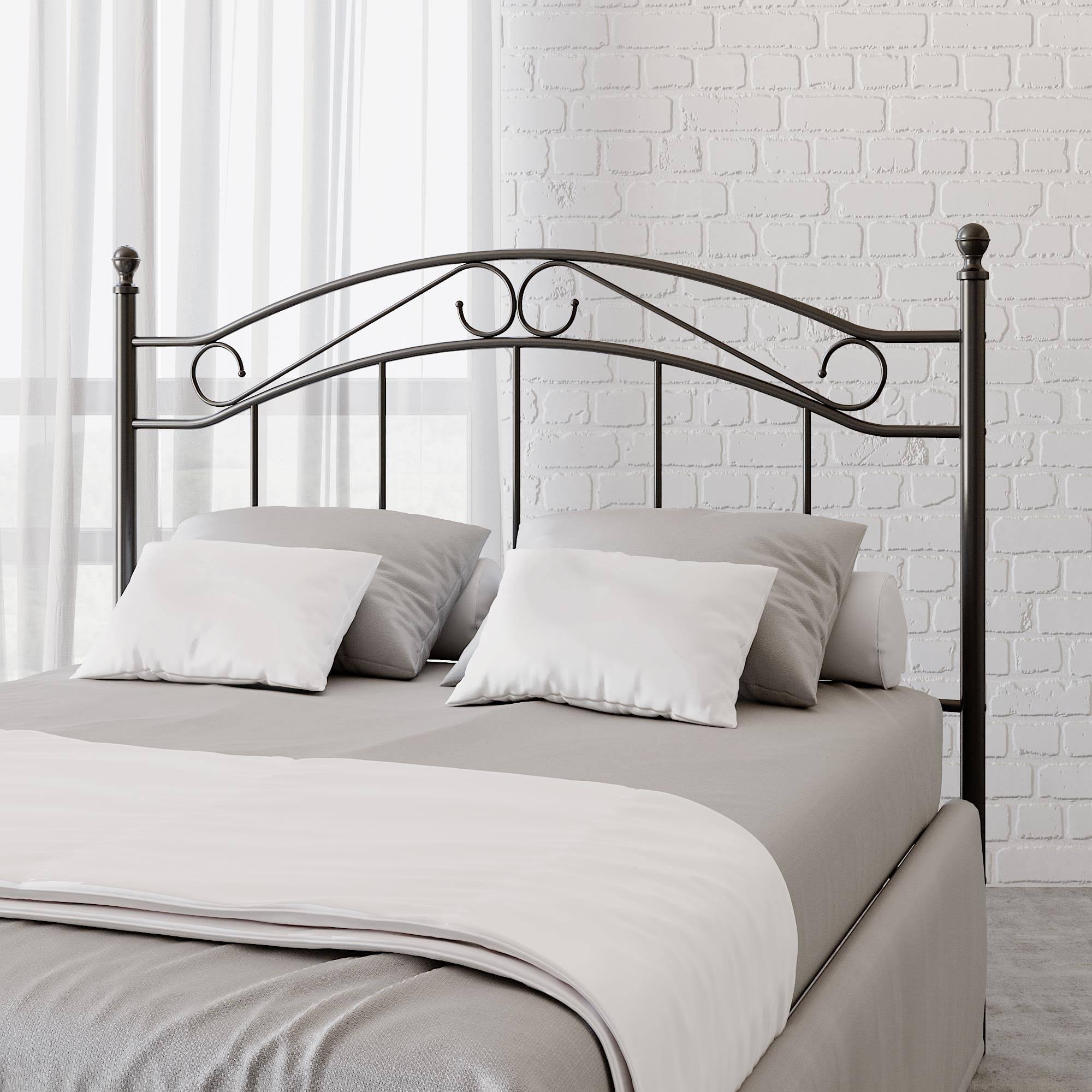 Full/Queen Metal Headboard with Delicate Detailing, Black