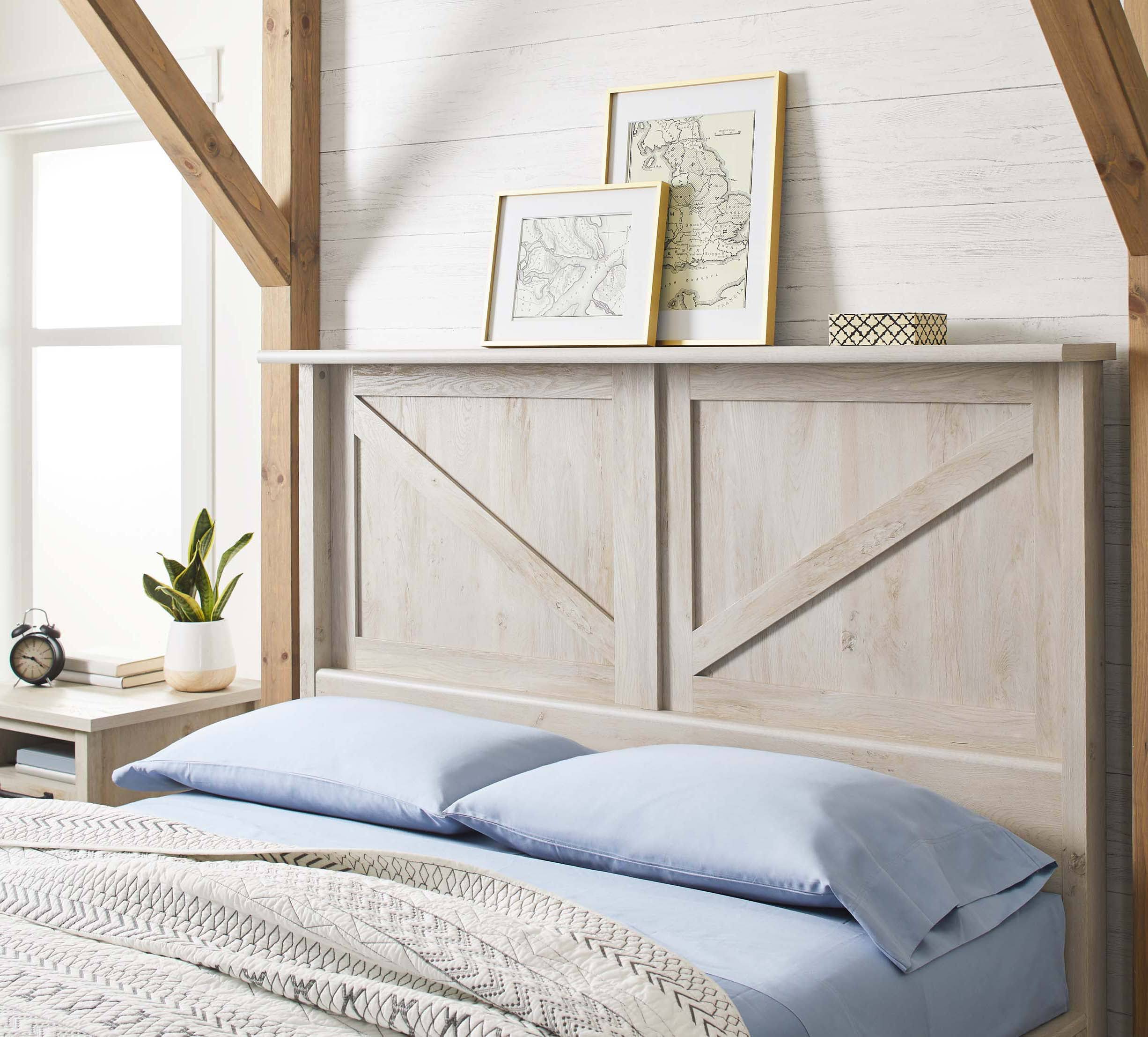 Gardens Modern Farmhouse Queen Headboard, Rustic White Finish