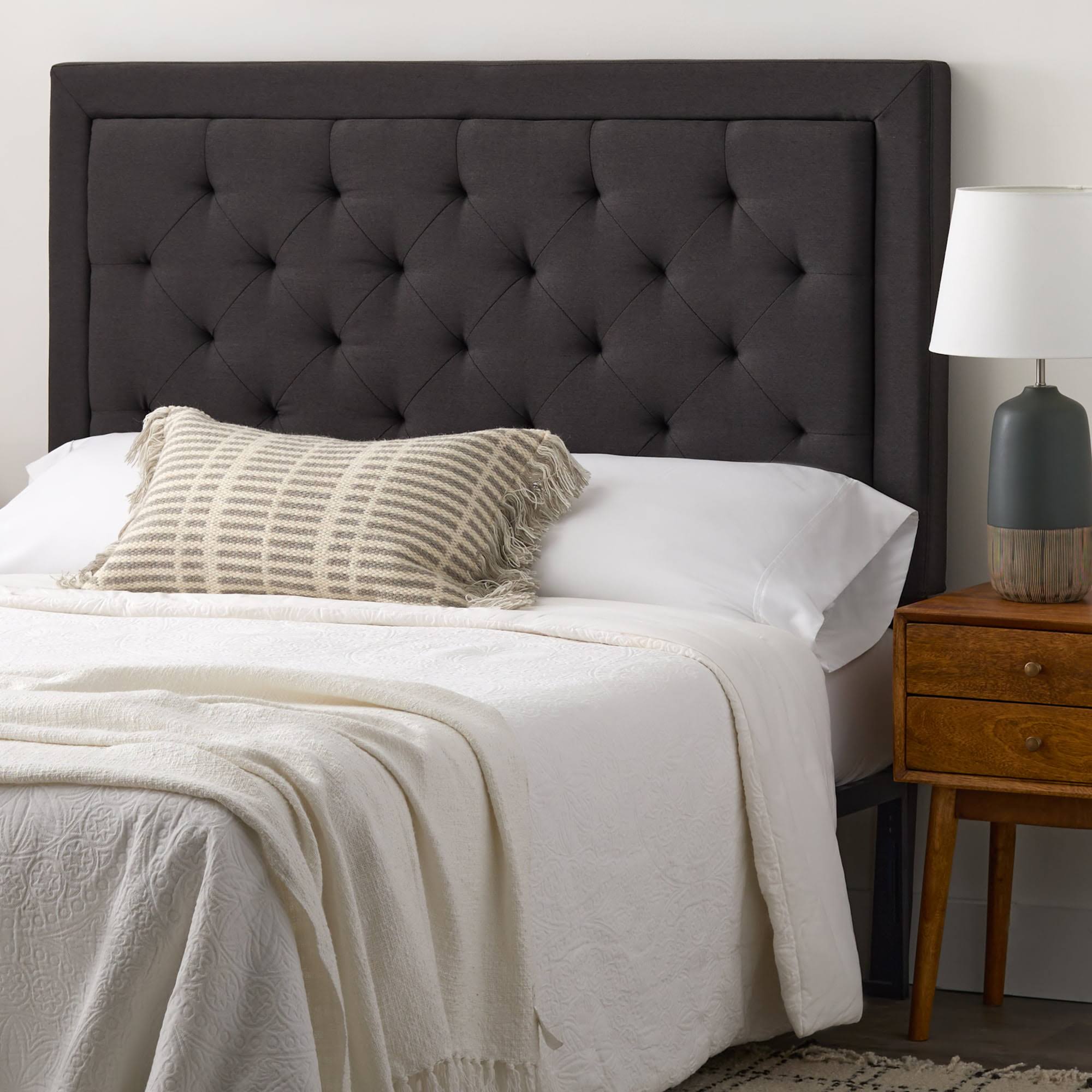 Medford Rectangle Upholstered Headboard with Diamond Tufting, Queen, Charcoal
