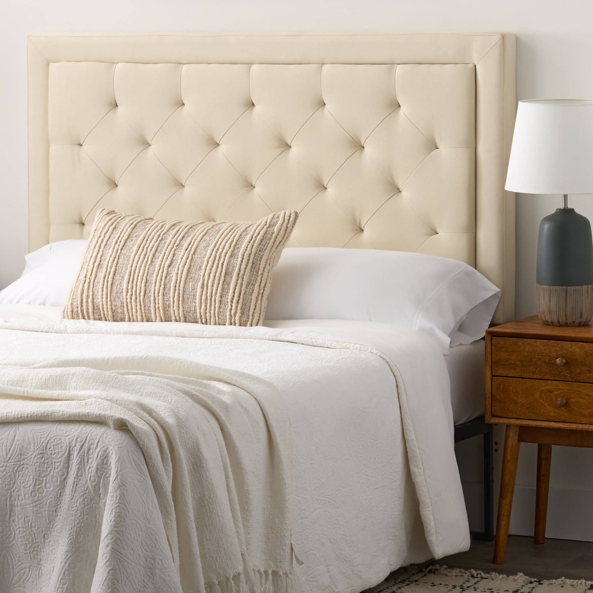 Medford Rectangle Upholstered Headboard with Diamond Tufting, Queen, Cream