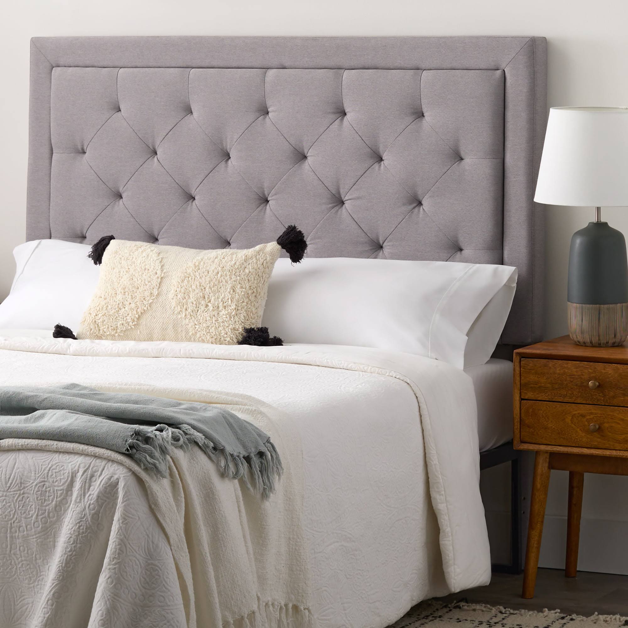 Medford Rectangle Upholstered Headboard with Diamond Tufting, Queen, Gray