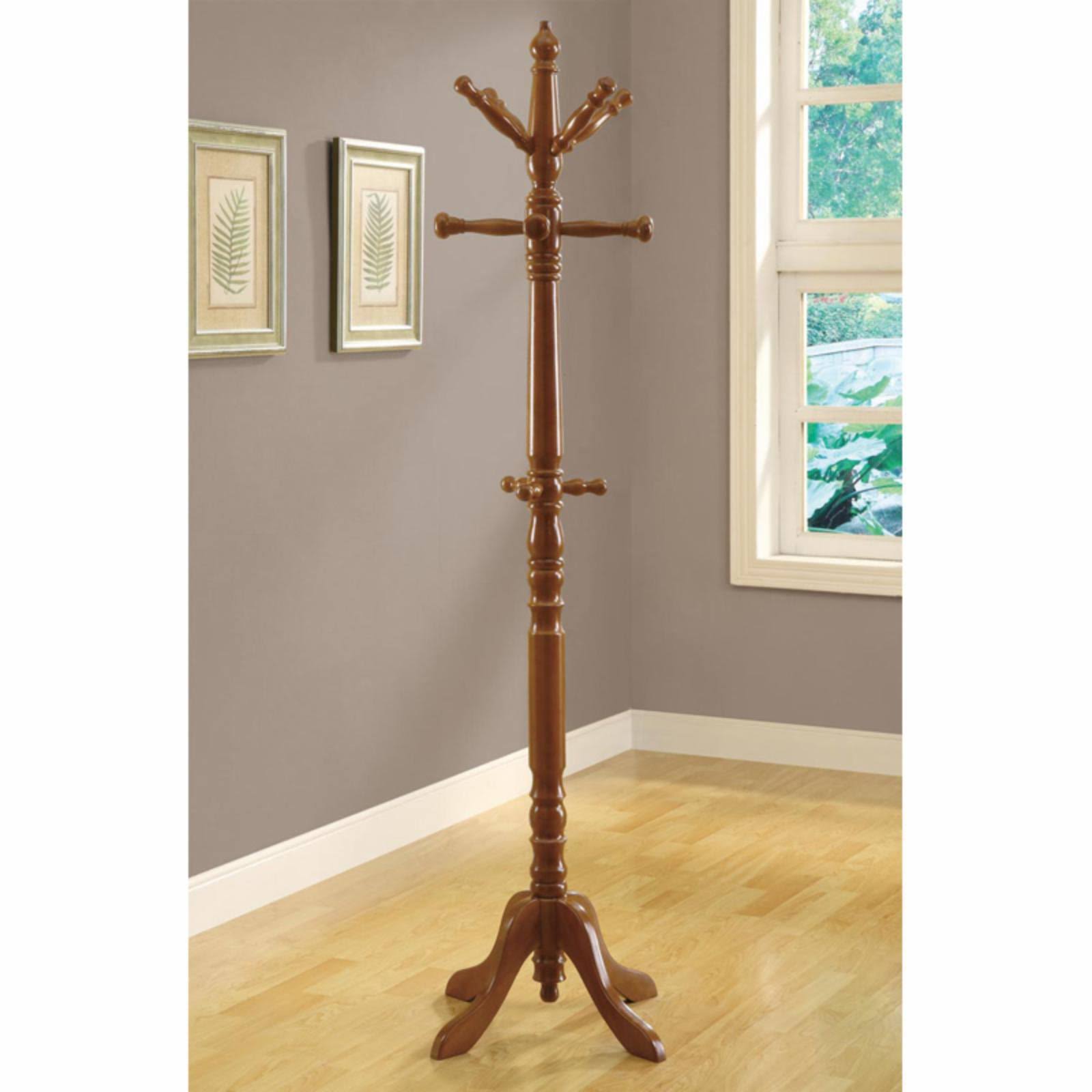 Coat Rack, Hall Tree, Free Standing, 11 Hooks, Entryway, 73 H, Bedroom, Wood, Brown, Transitional, Oak