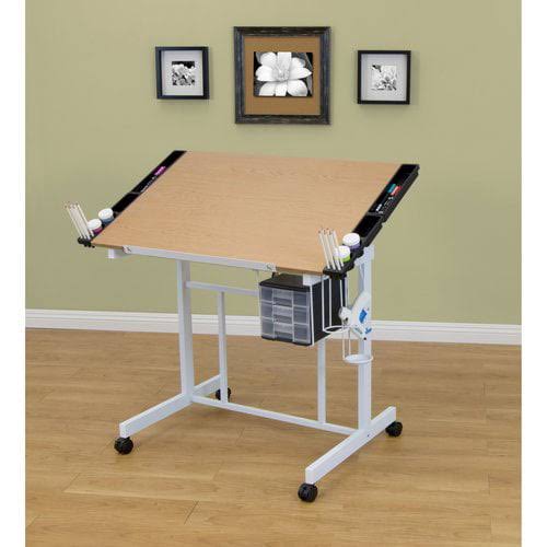 Deluxe Metal Drafting Table with Storage, White