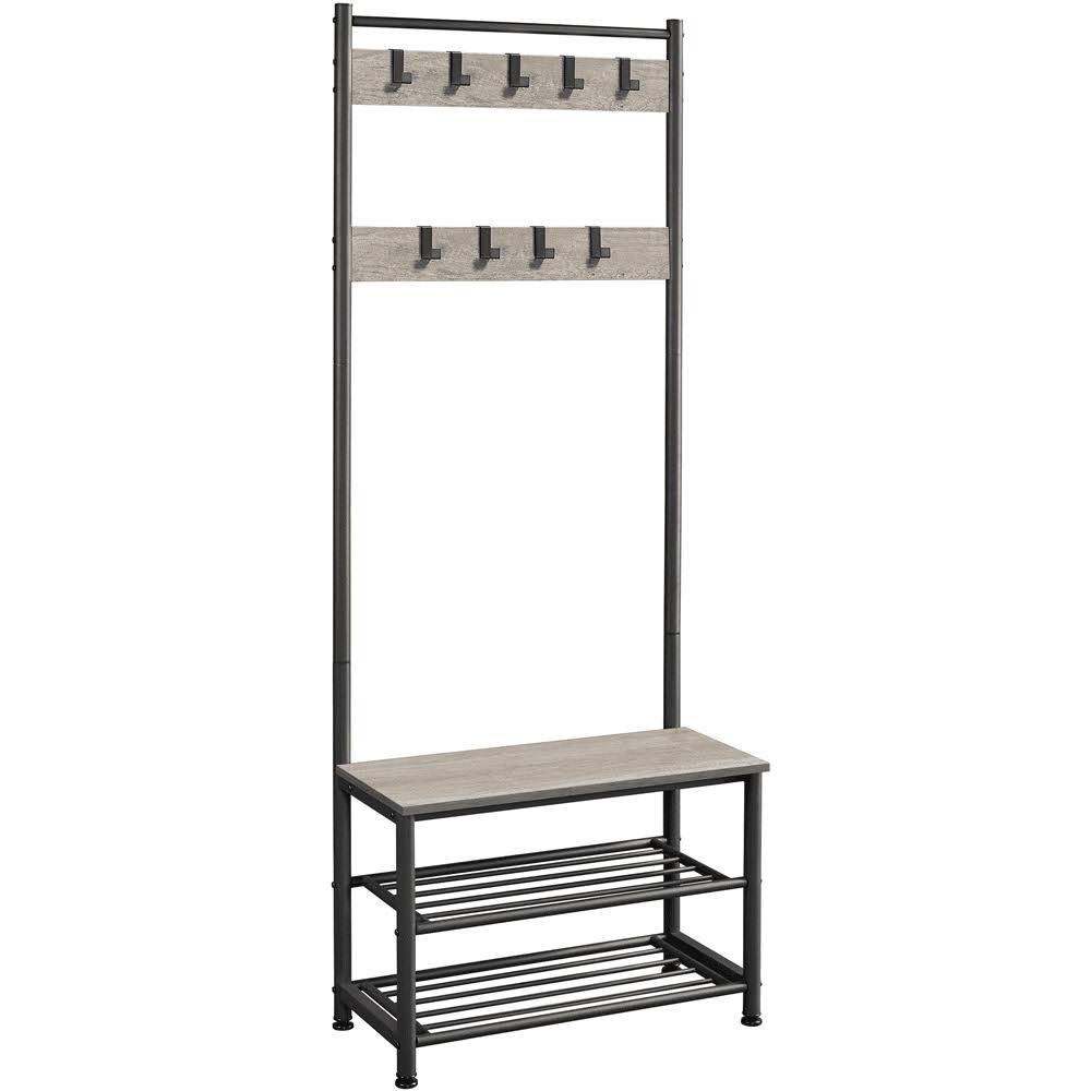 73  Metal Hall Tree with Shoe Storage Bench, Rustic Gray