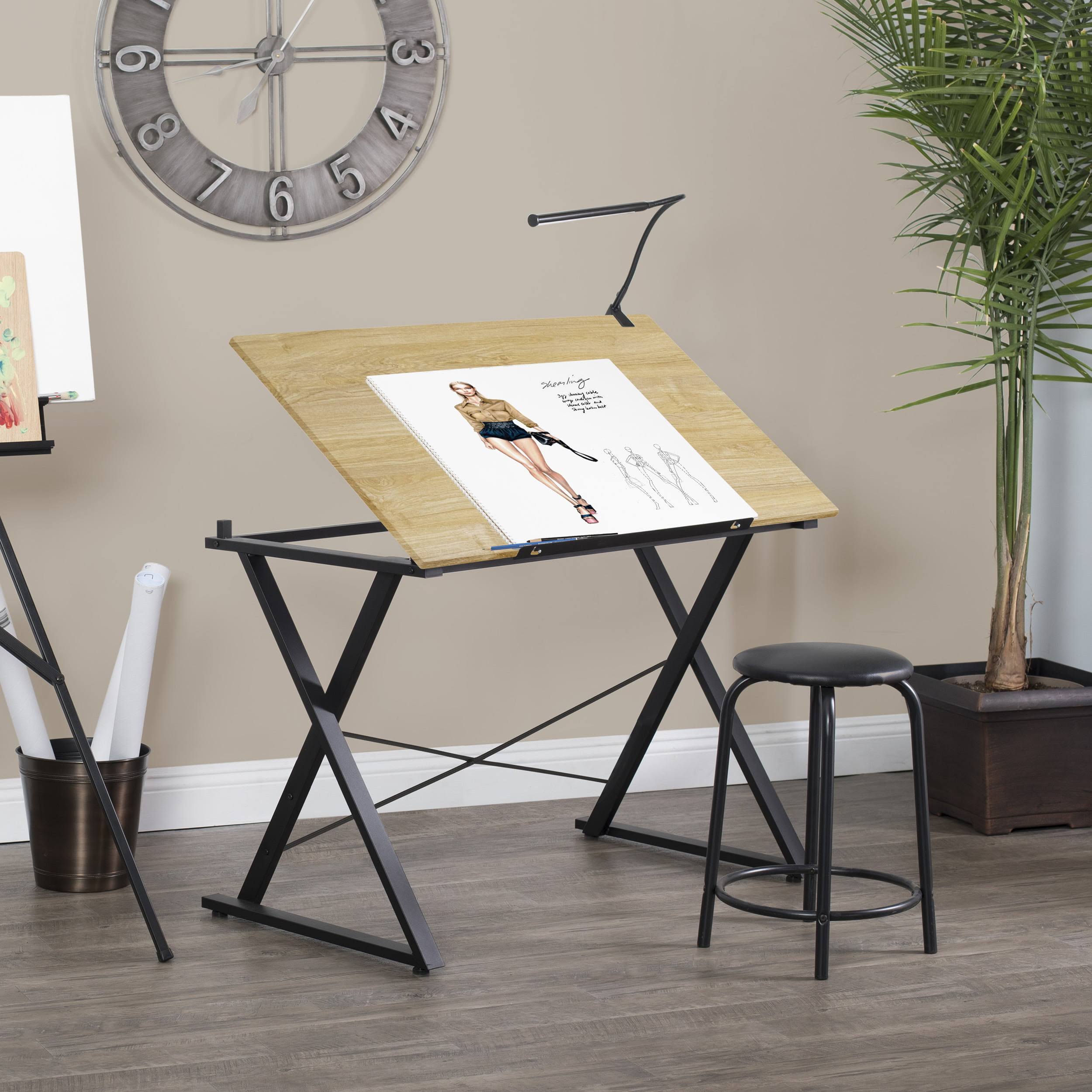 Axiom Metal and Laminate Drawing Table with 42 Inch Wide Adjustable Top in Black/Ashwood