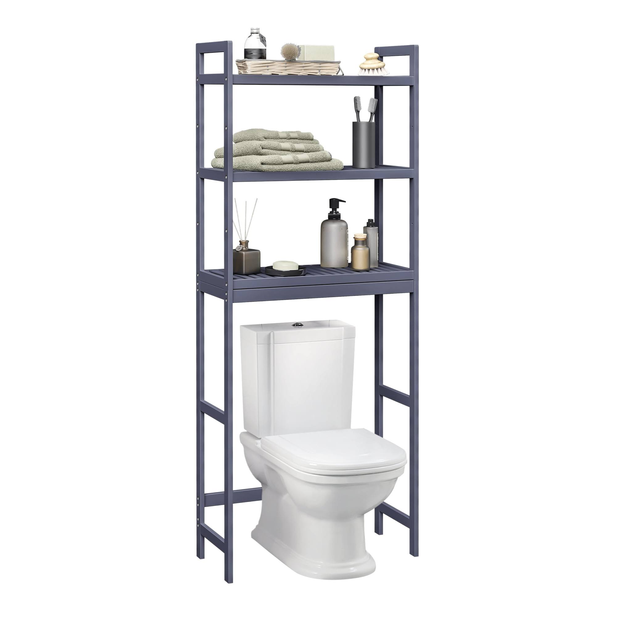 3-Tier Over The Toilet Storage Bamboo Over Toilet Bathroom Organizer with Adjustable Shelf Grey